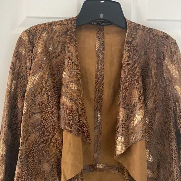 Zara Women’s Size M Snake Print Jacket Blazer Brown Bronze NWT - Picture 3 of 9